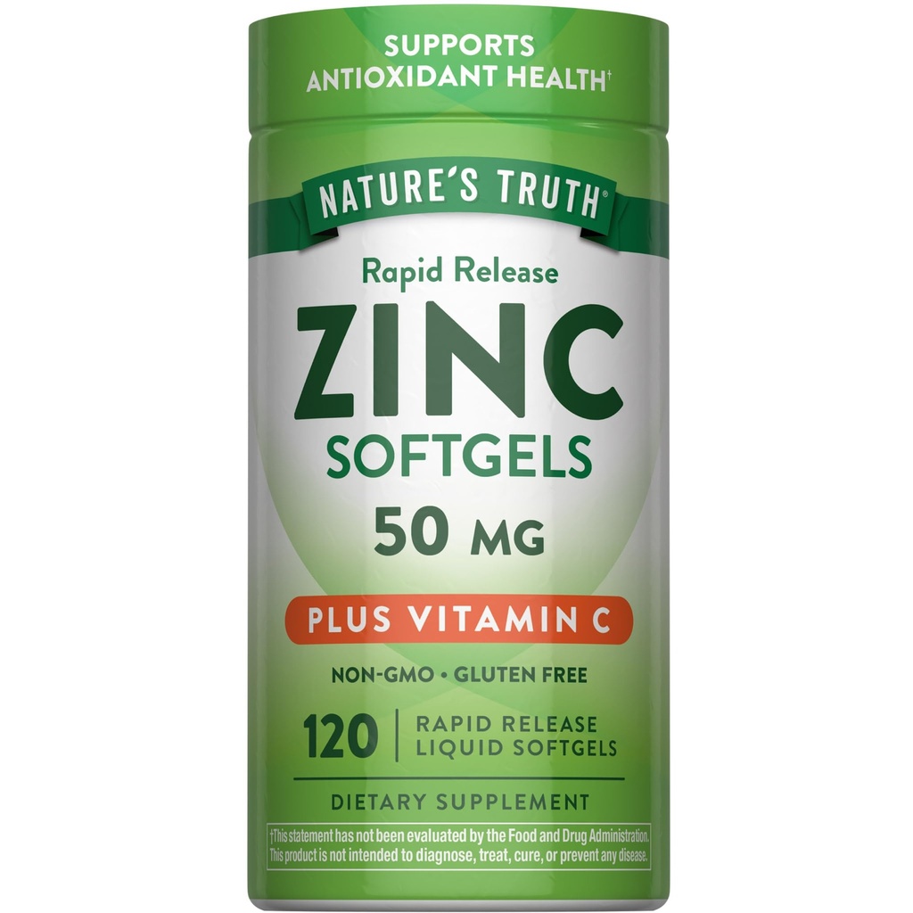 Nature 's Truth Zinek s vitaminem C' -124; 50mg '-124; 120' Softgels '124; Non-GMO & gluten zdarma dodatek