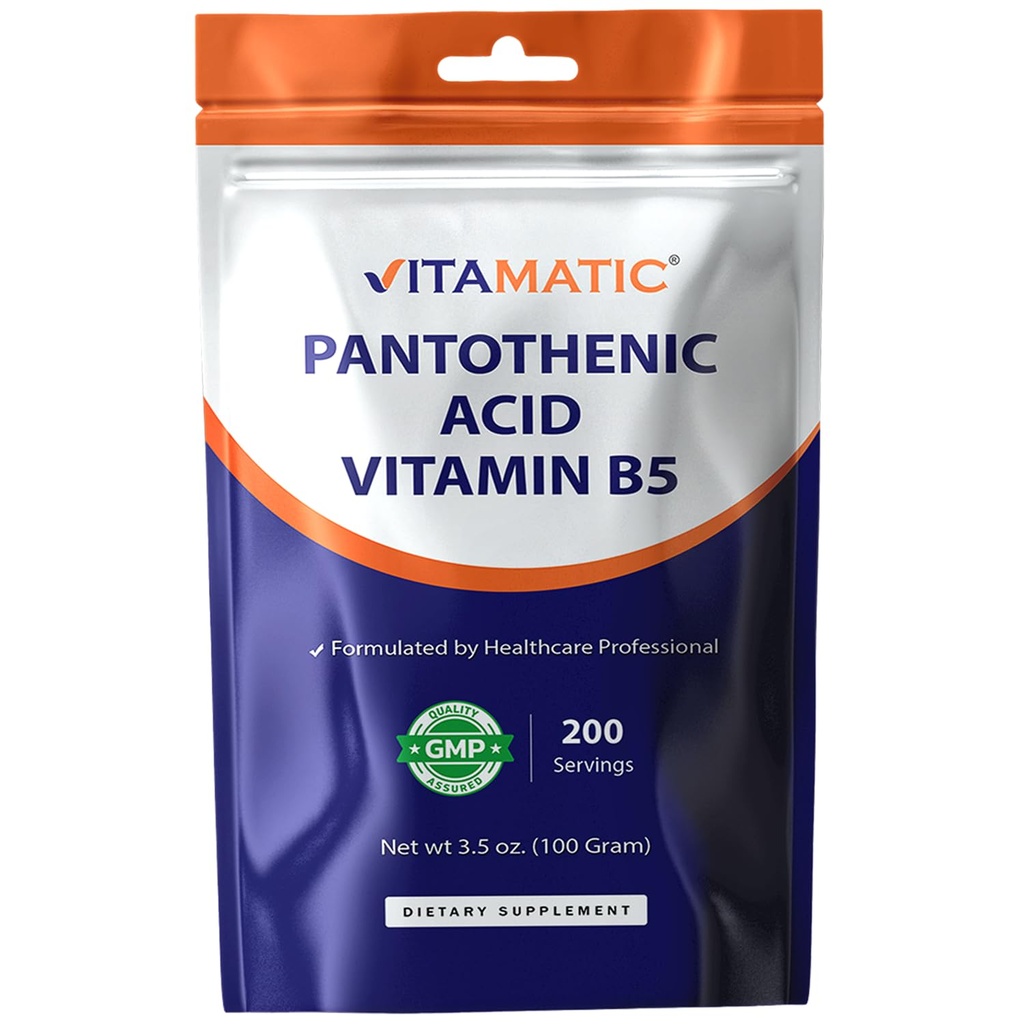 Vitamatic Pantothenic Acid Pure Powder 500 mg per Serving - 100 Grams - Také nazývá vitamin B5- 200 Serving