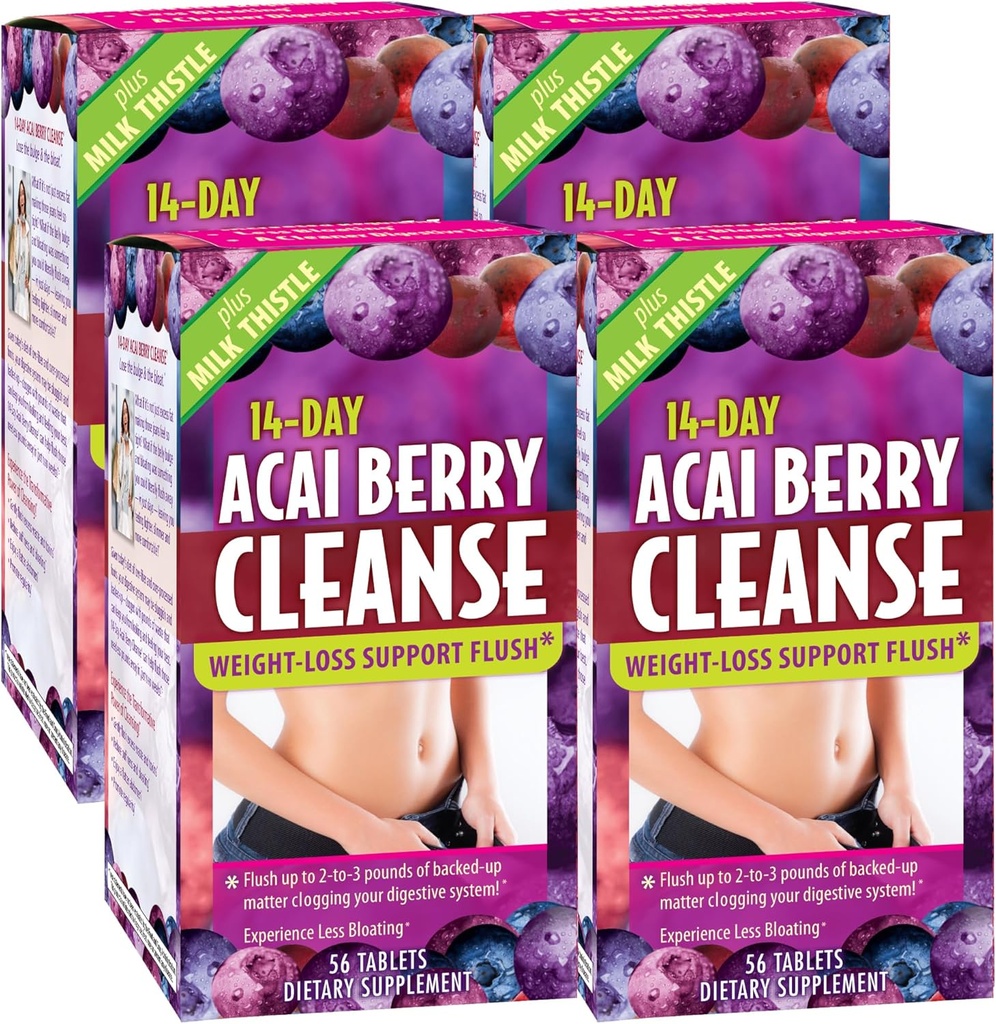 Aplikovaná výživa 14- Day Acai Berry Cleanse - 56 tablet, balení po 4 tabletách - Flush + Milk Thistle - 112 Celkem Service