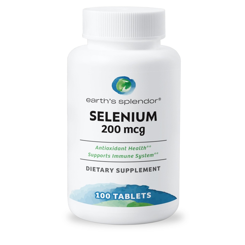 Země Splendor Selen 200 mcg dodatek pro muže a ženy, podpora antioxidačního zdraví a imunitního systému (100 tablet, 3 + měsíční zásoba)