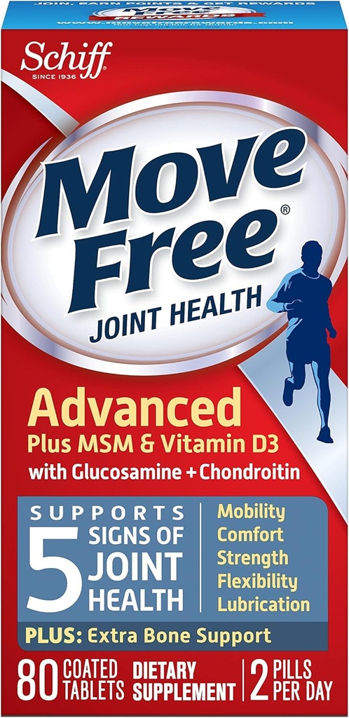Přesun zdarma Advanced Glucosamine Chondroitin MSM Vitamin D3 a Hyaluronic Acid Joint Dodatek, 80 Počet