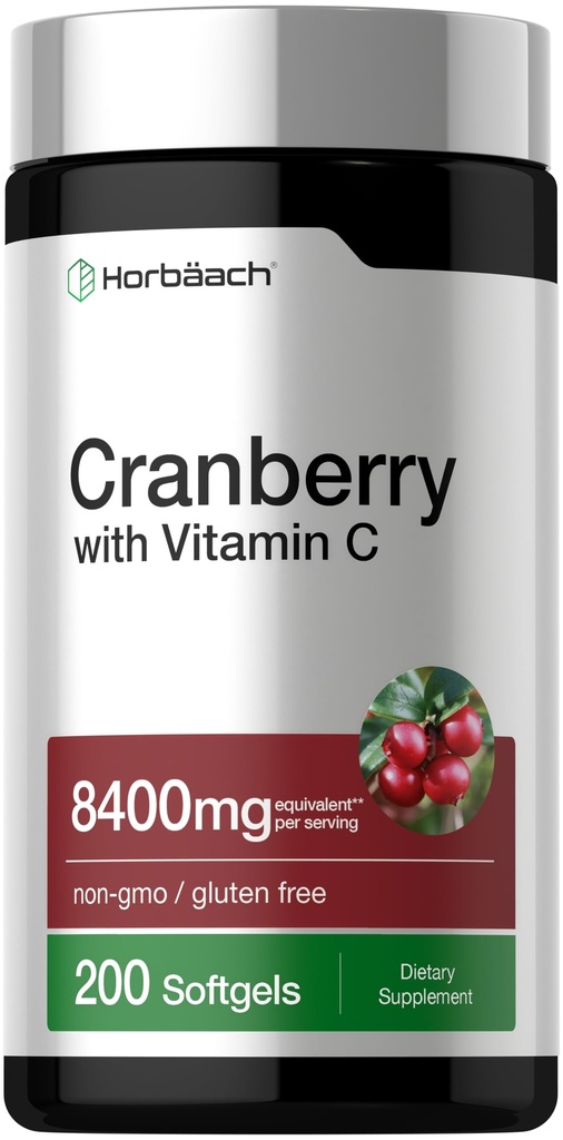 Horbäach Cranberry pilulky pro ženy a muže 124; 8400mg Clothes 124; 200 Softgels Cotten124; Extract dodatek s vitaminem C Cotten124; Non- GMO, gluten zdarma