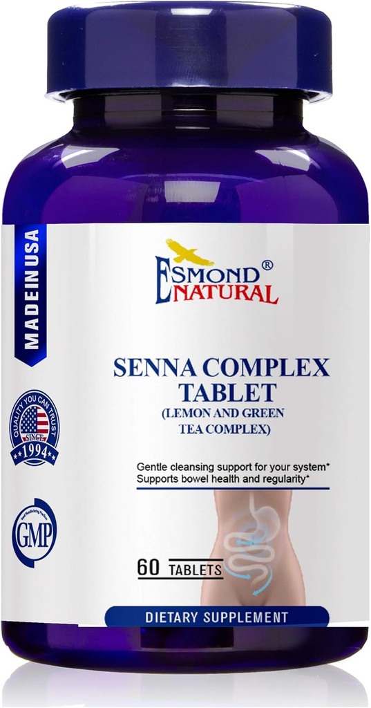 (8 Pack) Esmond Natural: Senna Complex Tablet - Lemon & Green Tea (Bowel Health, Cleansing & Regularity), GMP, Natural Product Assn Certified, Made in USA - 620mg, 480 tablet