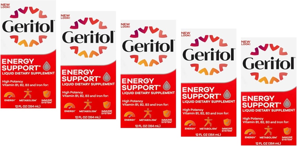 Geritol Liquid Supplement, B-Vitamíny & Železo 12 Fluid Ounce (Balení po 5)