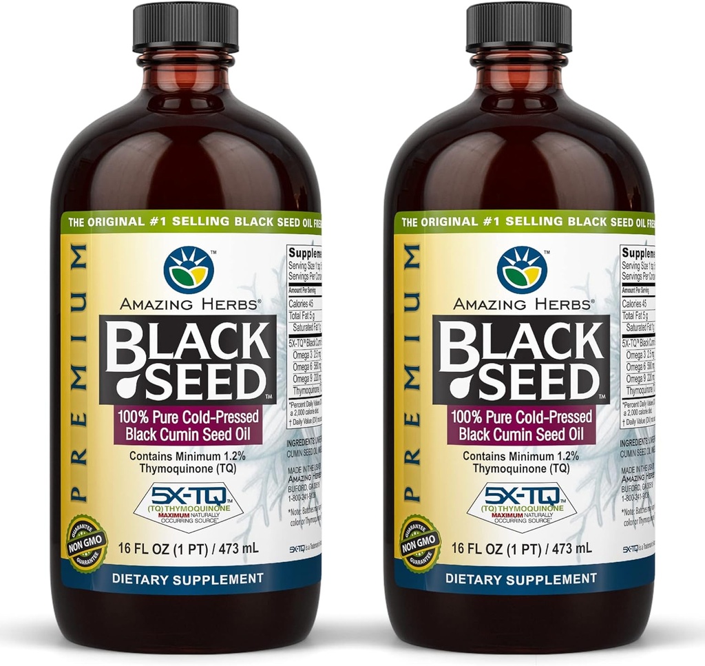 Amazing Byliny Premium Black Seed Oil - Gluten Free, Non GMO, Cold Pressed Nigella Sativa AIDS in Digestive Health, Imunitní podpora, Mozková funkce, Společná mobilita - 16 Fl Oz (Pack of 2)