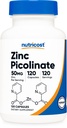 Nutricost Zinek Picolinát 50 mg, 120 Vegetariánských kapslí - Gluten Free a non-GMO