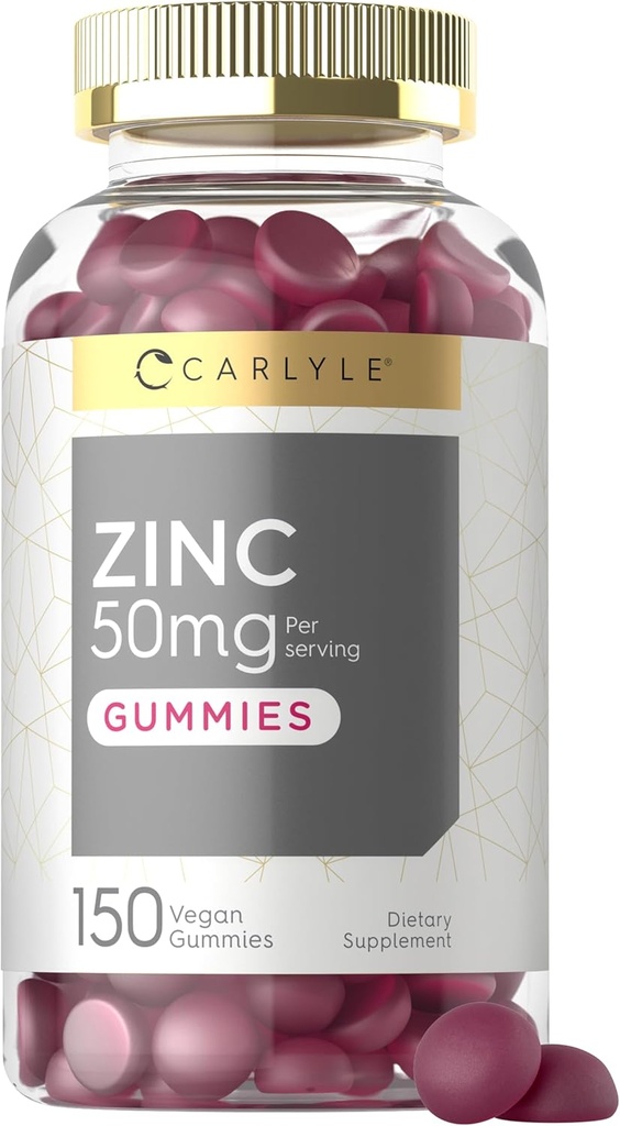 Carlyle Zinek 50mg gumové 124; 150 Počet 124; Vegan, Non- GMO a gluten Free Formule 124; Citrát zinečnatý doplněk stravy