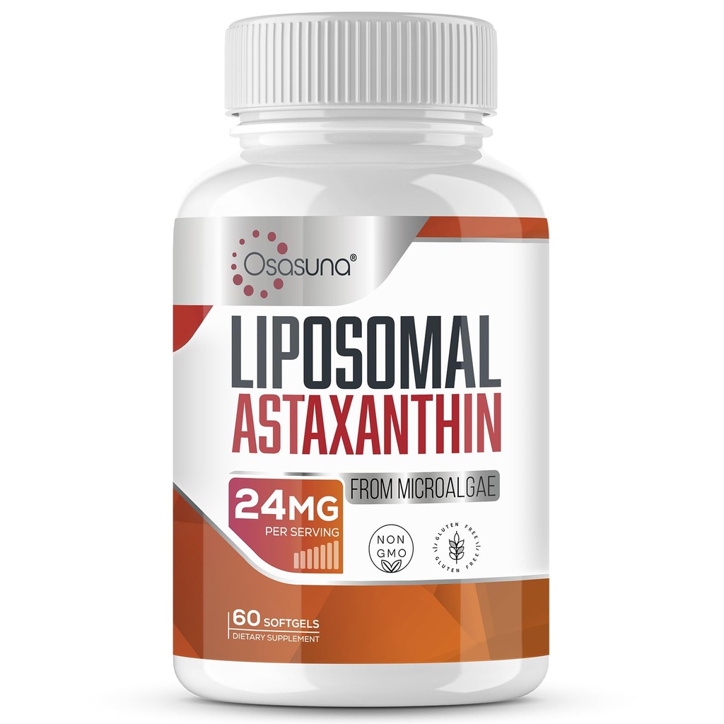 Lipozomální doplněk Astaxanthin 24 MG, maximální absorpce, antioxidant silnější než VIT C, non-GMO & gluten zdarma - 60 Softgels (2 měsíce dodávky)