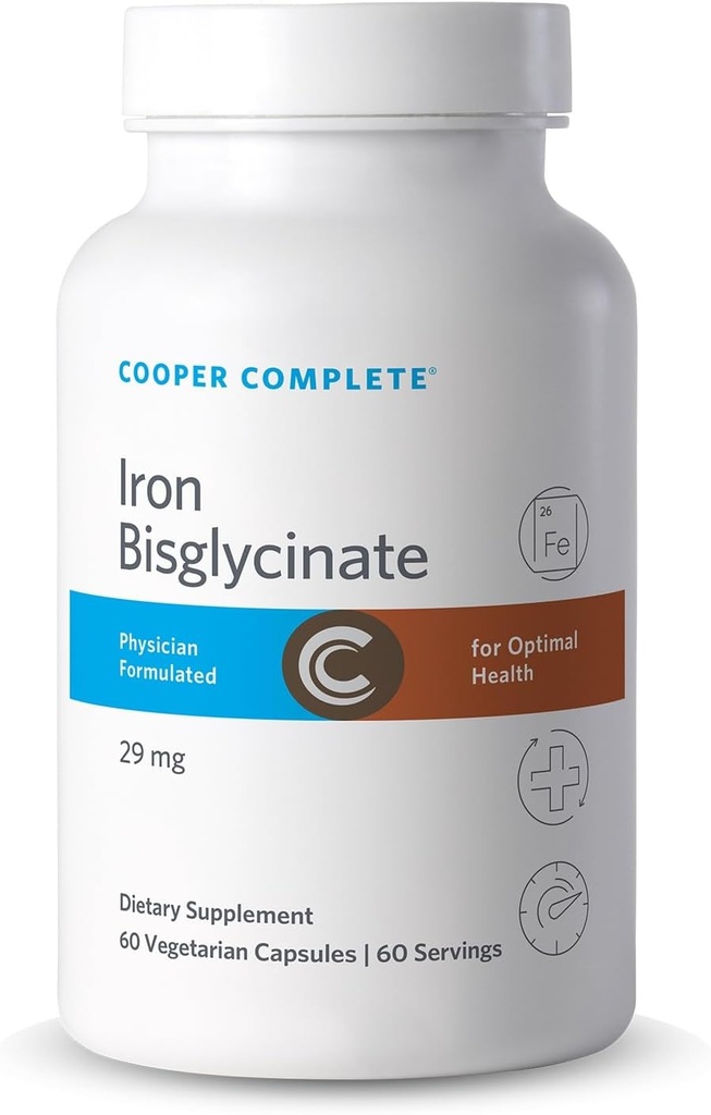 Cooper Complete Iron Bisglycinate. 29mg na tabletu. 60 tobolek na lahvičku. Balení po 1 ks