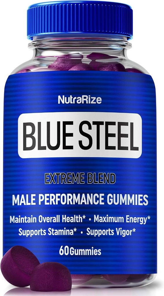 Blue Steel Gummies pro muže, Denní výživa na zvýšení důvěry a celkové zdraví, Všechny přírodní doplněk k podpoře špičkové výkonnosti, Oficiální Muž Gummy, BlueSteel Recenze (60 Gummies)