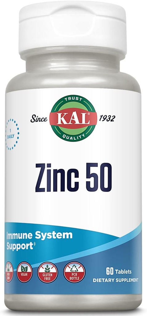 Kal Zinek 50 mg Hydroxy Acid Complex, Zdravý metabolismus a imunitní podpora Dodatek s Orotate zinku, Citrát zinku, Vylepšená absorpce w / ActiSorb, Vegan, gluten zdarma, Non- GMO, 60 Serv, 60 Tablety