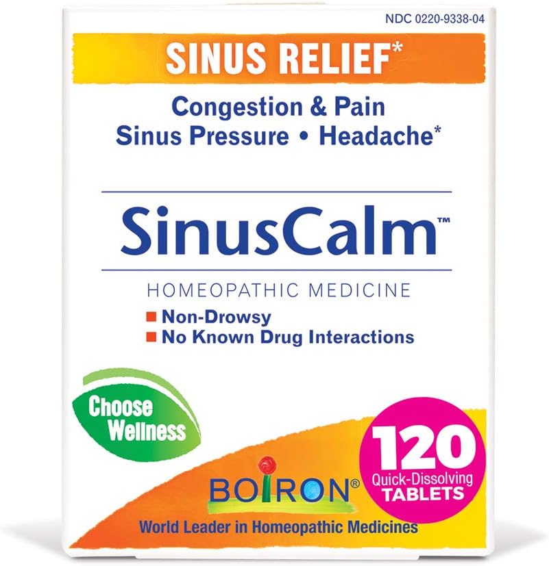 Boiron SinusCalm Tablets for Sinus Pain Relief, Runny Nose, Congestion, Sinus Tlak, Bolest hlavy - 120 Počet (balení po 2)