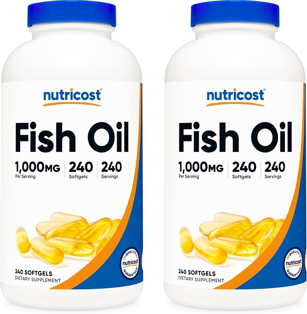 Nutricost Fish Oil 1000mg (560mg Omega-3), 240 Softgels (2 láhve)