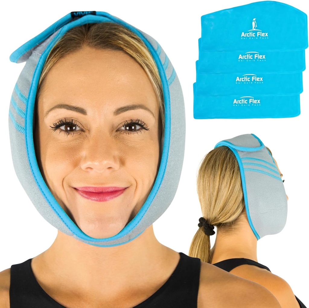 Vive Face Ice Pack Wrap for TMJ Pain Relief and Hearches - Face Ice Pack for Jaw Surgery Recovery, Orální chirurgie & Moudrost zuby extrakce - Topení Pad for Head & Chin - Hot & Cold Therapy