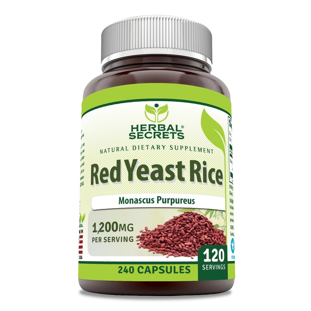 Bylinné tajemství červená kvasinková rýže 1200 Mg per Serving, 240 Veggie Kapsle dodatek 124; Non- GMO creditor 124; gluten zdarma creditor 124; Made in USA