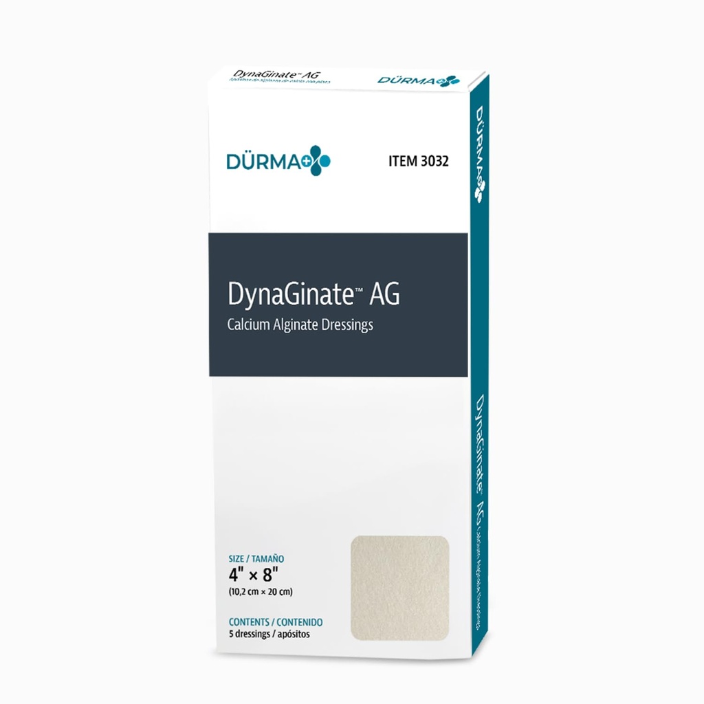 Dynarex DynaGinate AG Silver Calcium Alginate Dressings - 4 "x8", Calcium Alginate Wound Dressing with Silver Ions, 1 Případ 50 DynaGinate AG Dressings - 4 "x8" - 1 box of 5