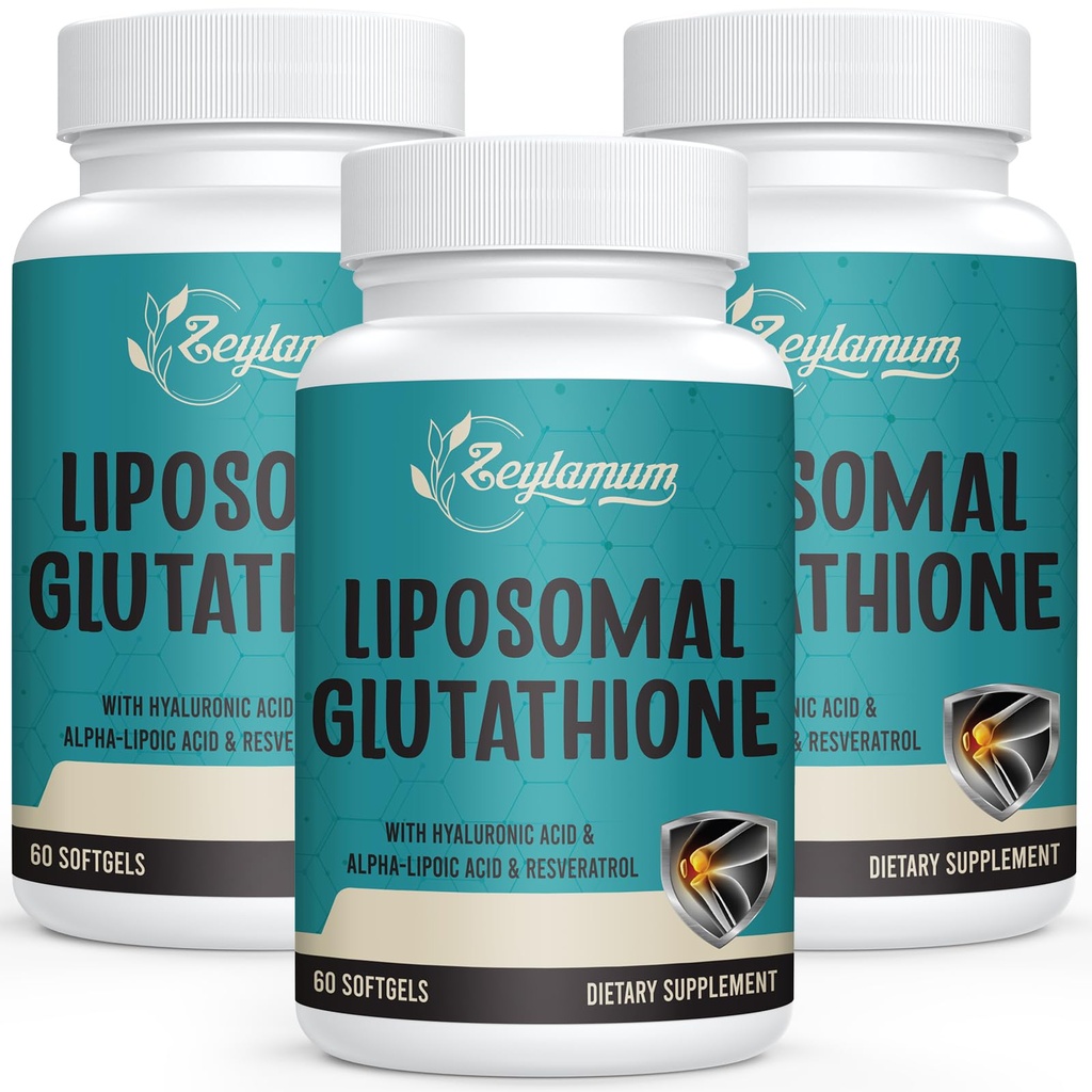 2400 MG Lipozomální Glutathione Softgels, Max Absorpce, Active Form L- Glutathione Reduced (GSH), s Hyaluronic acid, Resveratrol, Master Antioxidants for Detox, Brain, Imunitation System, 180 Softgels