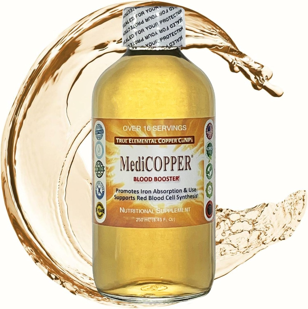 Medicopper Blood Booster True Koloidní měď CuNP Nutrient - 250 ml v čiré skleněné lahvičce
