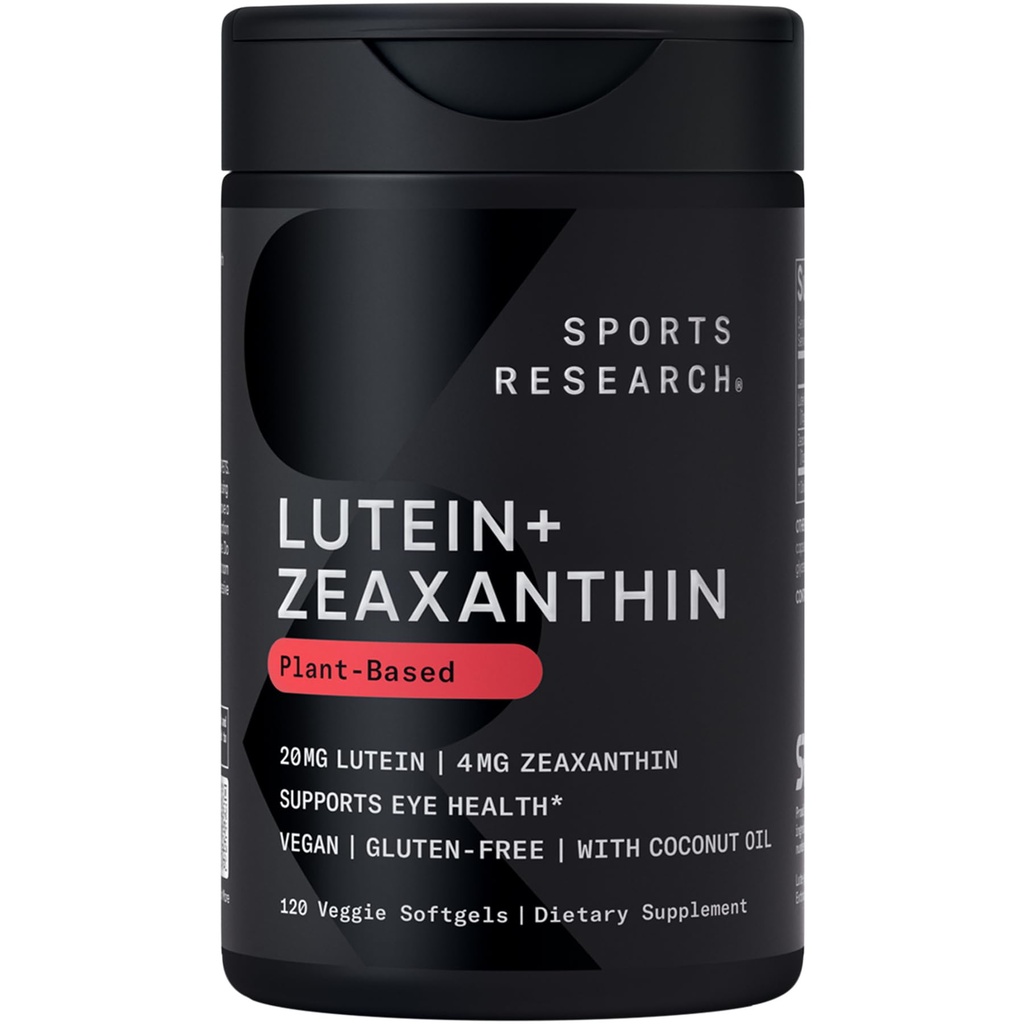 Sports Research ® Lutein a Zeaxanthin Kapsle - Doplněk pro eye Health Support Made with Lute- Gen ® and Organic Coconut Oil - Vegan Friendly & Non-GMO Ověřeno - 120 Veggie Softgels