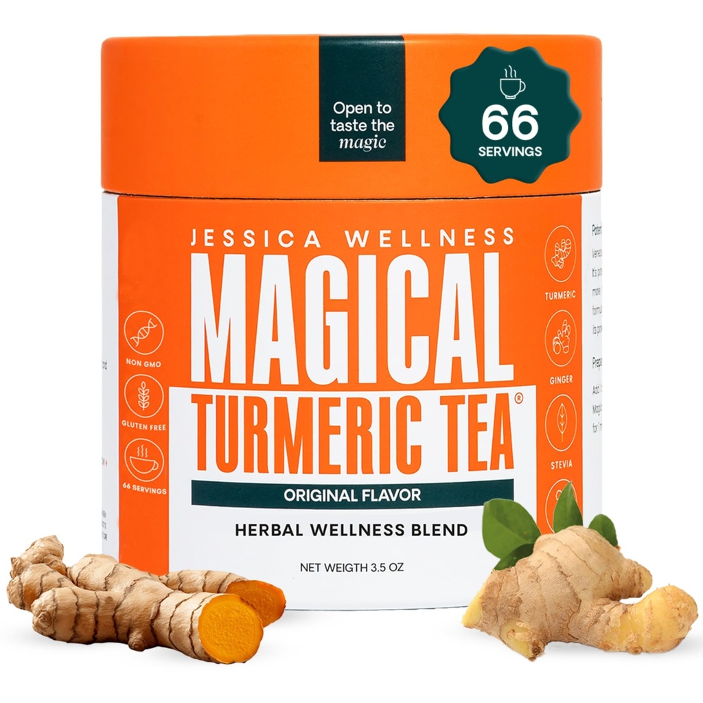 JESSICA WELLNESS Kouzelný kurkumový čaj se zázvorem, Black Pepper a Stevia curren124; Turmeric Powder Organic Blend Cr124; 3.5 oz (Original Flavor)