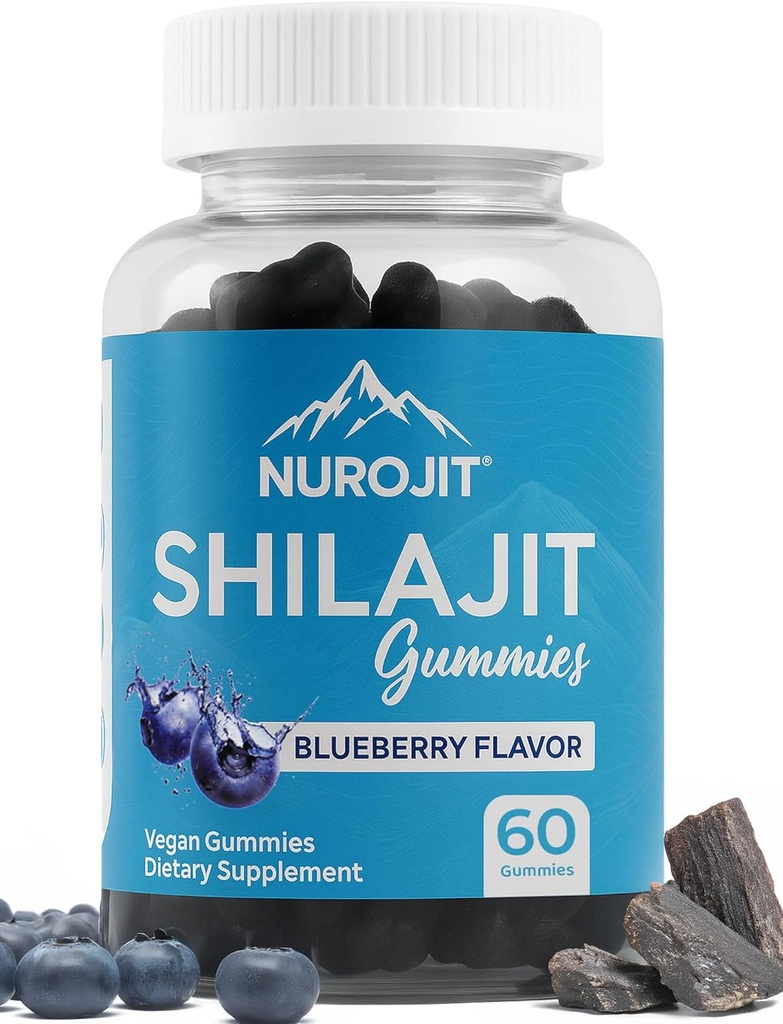 Shilajit Gummies, Blueberry Flavor, Himalayan Extract, Lab Tested, Non-GMO, Gluten Free, Vegan Friendly, Messs-Free Alternative to Resin, Jednoduchý doplněk k denní rutiny, 60 Vegan Gummies