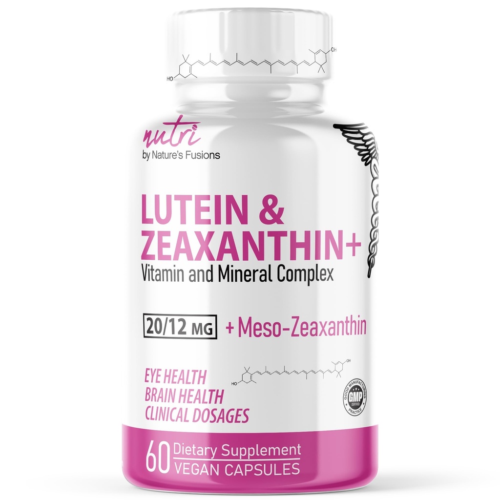Nature 's Fusies Nutri Lutein 20mg Eye Vitamins Complex - Triple Carotenoid Formule - Lutein a Zeaxanthin - Obsahuje zinek, vitaminy A, C, D3, E, Folát - 60 Kapsle - Oční zdravotní doplňky