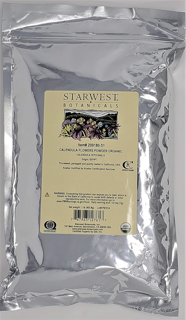 Starwest Botanicals Organic Calendula Květiny Powder, 1 libra