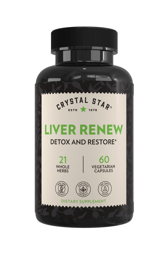 Crystal Star Játra Renew, 60 Kapsle, Bylinné Játra Cleanse dodatek, který podporuje normální funkce jater a podporuje toxin uvolnění - Mléko bodláčí, Non- GMO