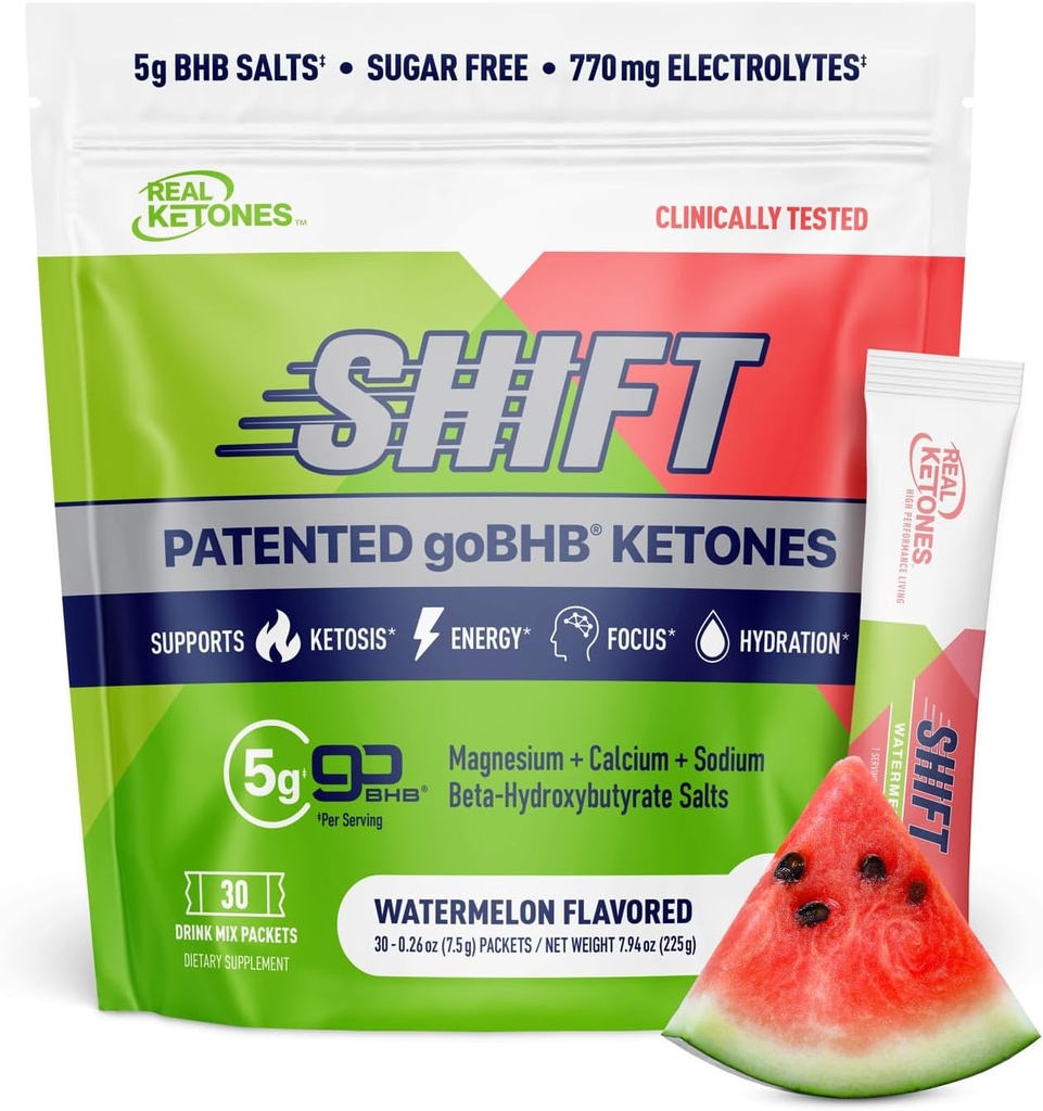 Real Ketones BHB Exogenous Ketones Drink Mix Packets Keto Electrolytes Powder Packets No Sugar with 4 Main Fasting Electrolytes Plus Hydrating Patented Keto BHB - 30 Count Watermeloun