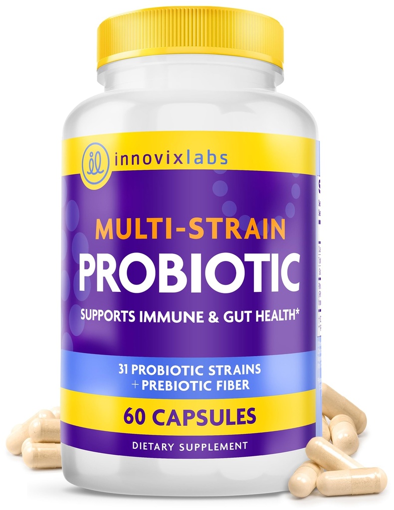 InnovixLabs Multi Strain Probiotika pro ženy a muže - Probiotický dodatek - 50 Miliardy CFU - Gut zdraví, imunitní podpora, Digestion, Lactobacillus Acidophilus, Prebiotika a Probiotika, 60 Kapsle
