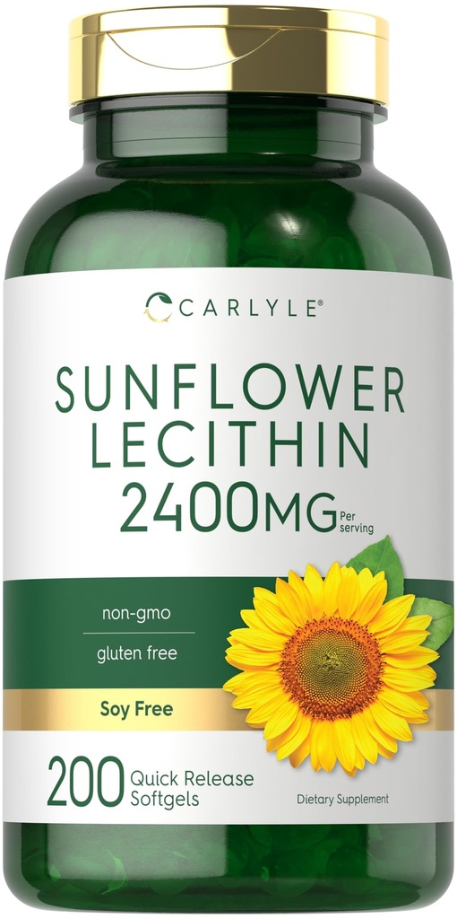 Carlyle Sunflower Lecithin Softgel Kapsle 124; 2400mg Dubrovníku 124; 200 Počet 124; Bohatý v Fosfatidyl Choline 124; Non- GMO, Soy Free, gluten Free Supplement