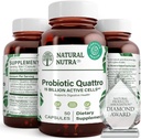 Natural Nutra Probiotic Quattro - Pokročilý Probiotický dodatek se 4 výkonnými proužky včetně Lactobacillus Acidophilus, Bifidus - Podpora trávicího a imunitního zdraví - 50 Vegetariánských kapslí