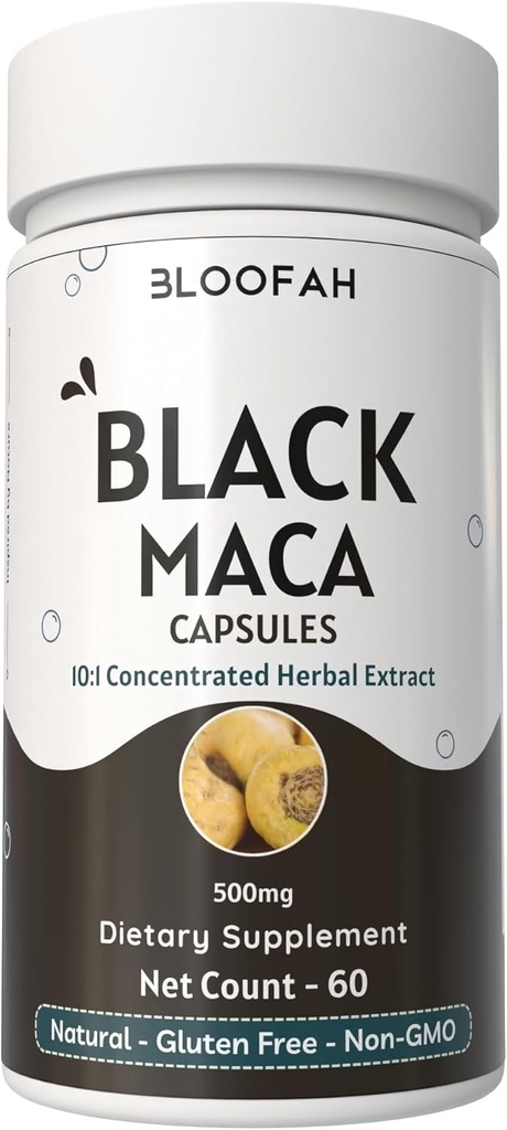 Black Maca Kapsle 500mg insulinum 124; 10: 1 Extract Powder 124; Koncentrovaný bylinný dodatek 124; Non- GMO, gluten- Free, Maca kořenový extrakt 124; Premium Herbal Nutrition (60 Počet (balení po 1))