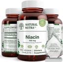 Natural Nutra Niacin dodatek pro energii, Nápověda udržení tělesného tuku, zlepšení trávení, Promotes Skin Health, Zvýšení energie a funkce mozku, Non- GMO, gluten- Free, 100 mg, 100 tablet (Balení 2)