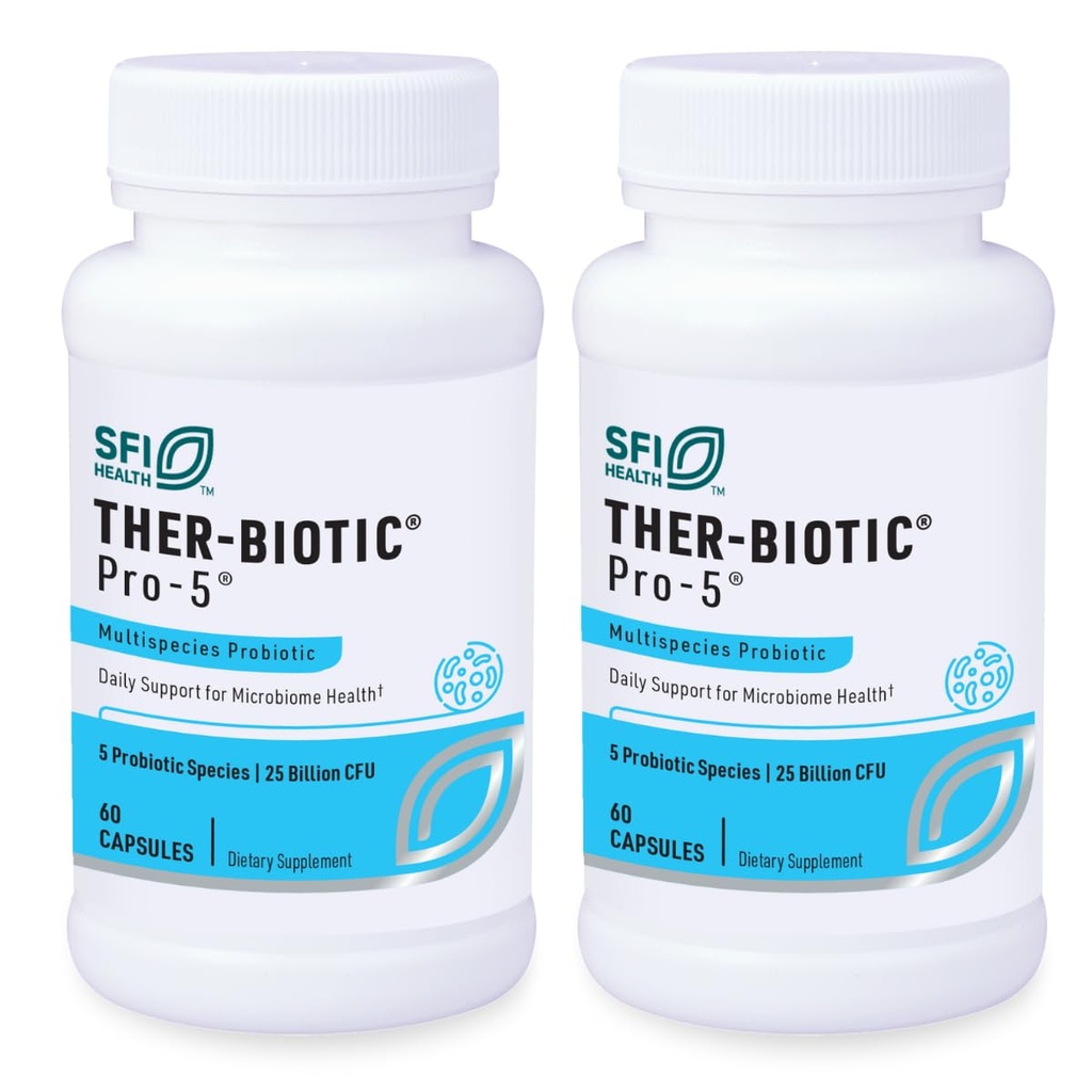 Klaire Labs SFI Health Pro- 5 Probiotic - 25 miliard CFU vysoká dávka Multidruhové Gut Recolonization Podpora pro muže a ženy, hypoalergenní & Dairy- Free (60 Kapsle, 2 Pack)