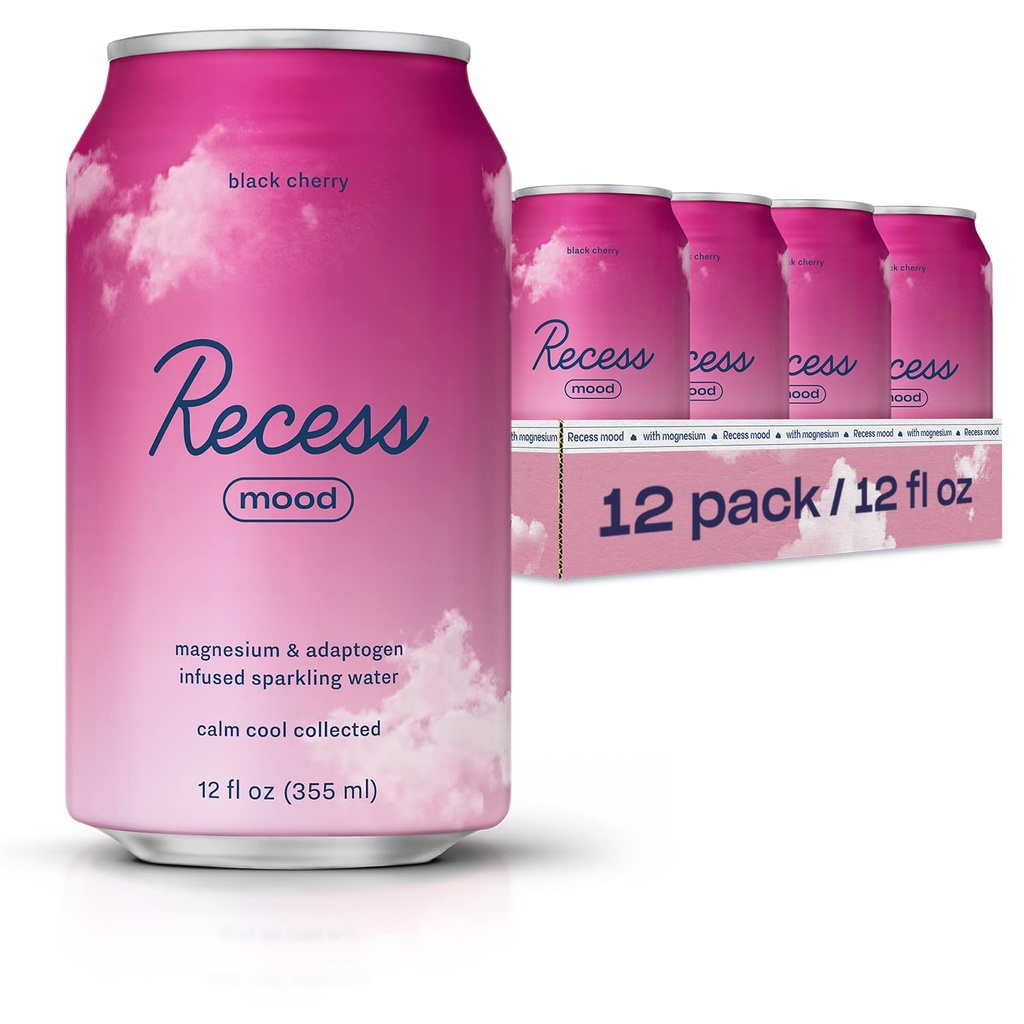Recess Mood Magnesium & Adaptogen Drink, Relaxační nápoje, 12 unce (Black Cherry, 12 balení)