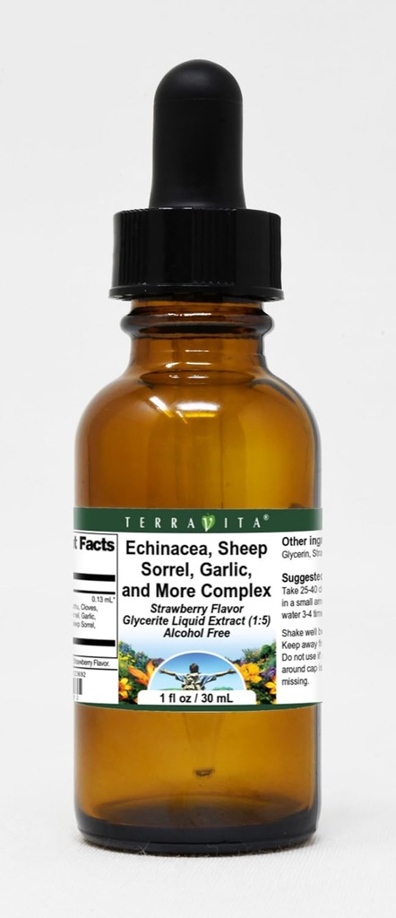 Terravita Echinacea, Sheep Sorrel, Česnek, a více komplexní glyceritový tekutý extrakt (1: 5) - Jahodová ochucená (1 oz, ZIN: 523692)