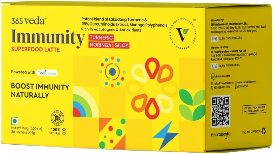 Imunity Boost Latte s Moringa & Giloy, kurkuma, 100% přírodní složky, může zlepšit trávení, Gluten zdarma on-The- Sachets (30 Počet)