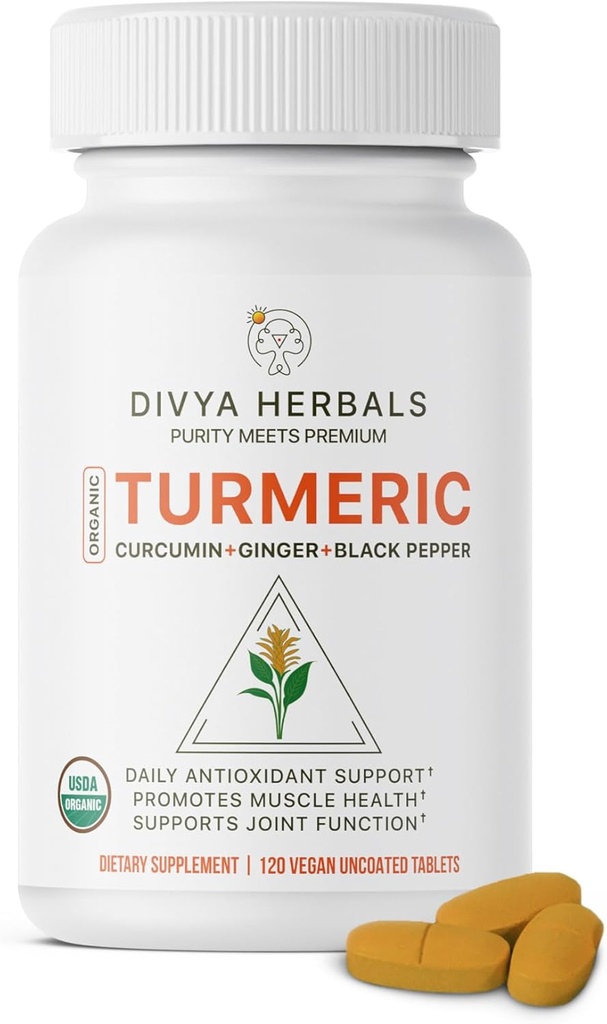 Organická kurkuma a zázvor + černý pepř - 100% čistá celá kostra, nezpracované, nenatírané, autentické Ayurvedic Blend - podporuje společné zdraví a imunitu - 120 Veganské Tabs