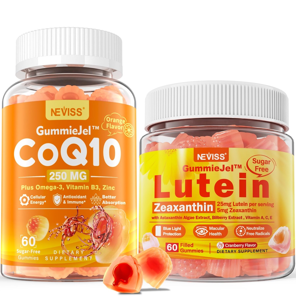 NEVISS Sugar-Free CoQ10 Gummies 60 Count + Lutein Gummies 60 Count