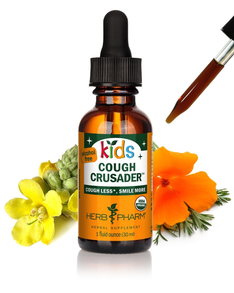 Herb Pharm Kids Cough Crusader - Certified Organic Alcohol- Free Herbal Liquid Formule pro děti, Imunity & throat Comfort Support, 1 fl oz
