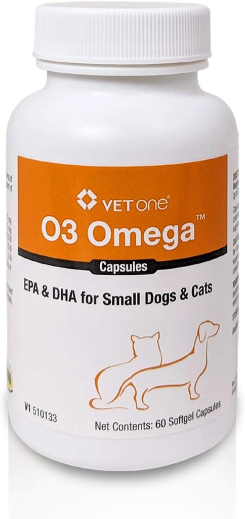VetOne O3 Omega Soft Gel pro kočky a malé psy - Podpora esenciální mastné kyseliny - Supplementace kůže a kabátu - 60 Kapsle