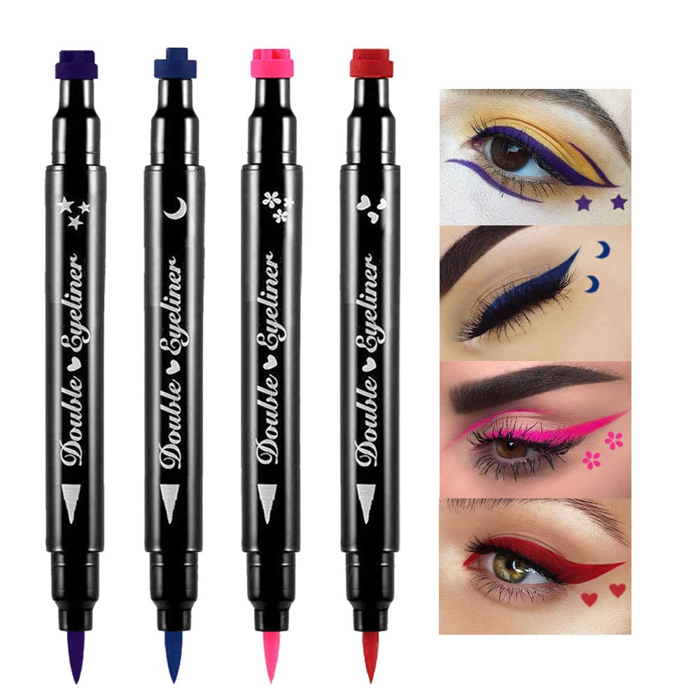 BINGBRUSH Dvojité Liquid Stamp Eyiner Pen, Face Stamps make-up Extrémně černý vodotěsný Slim Gel Felt Tip High Black Pigment Liquid Eyiner & Seal resina para tips de gel (Barevné)