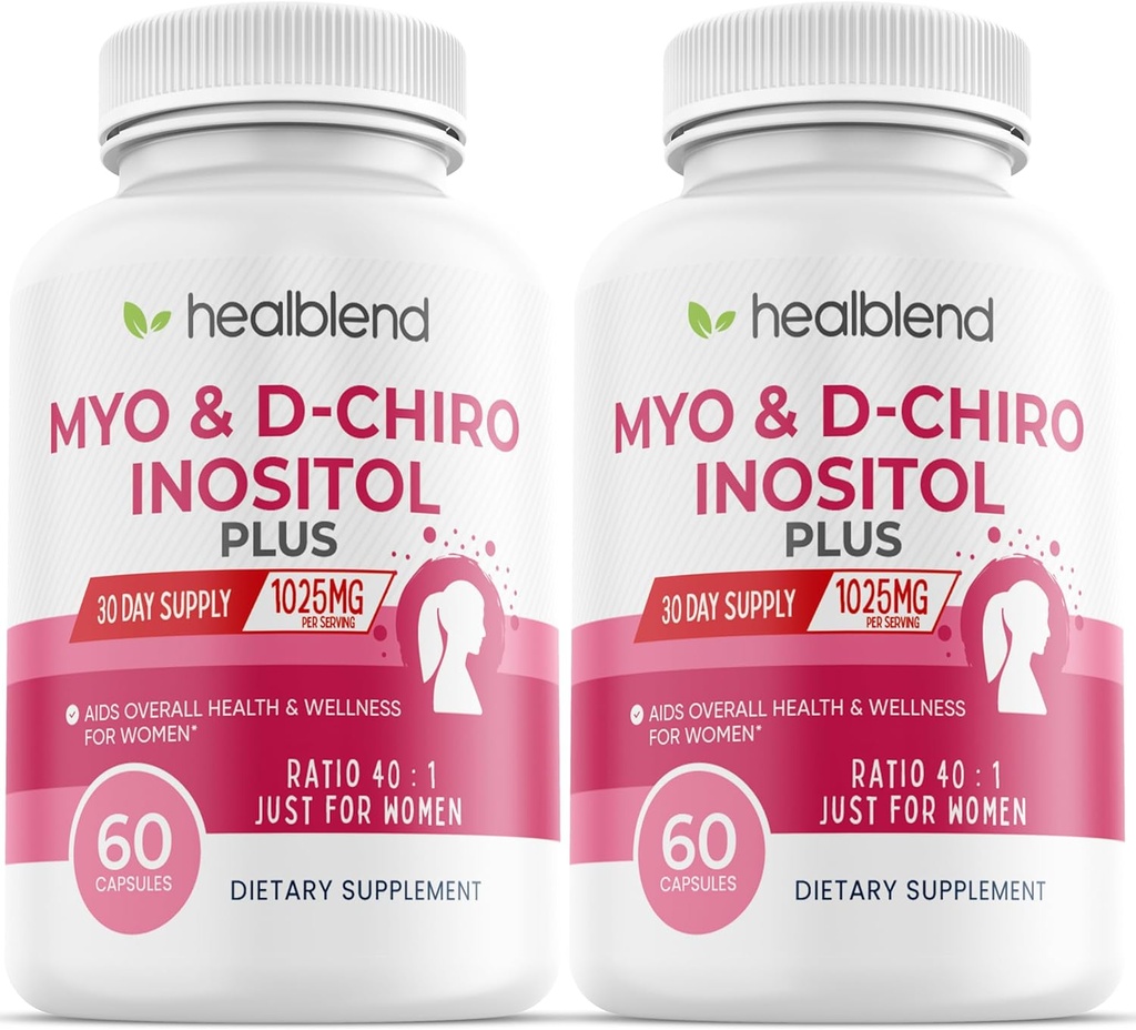 Myo & D- Chiro Inositol Plus doplněk směsi, Hormonální bilance, Zdravá ovulace & Celková Wellness podpora pro ženy, plodnost a těhotenství zdraví (2 Pack)