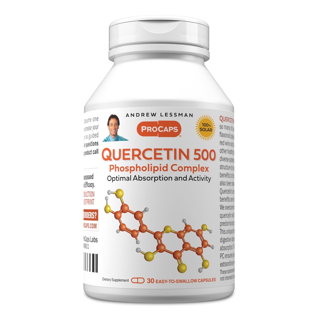ANDREW LESSMAN Quercetin 500 mg - 30 Kapsle - 500 mg Unique Quercetin Fosholipid Complex, Vysoce absorbovatelná formule na podporu zdravého srdce, oběhové a imunitní funkce. Žádné přísady.