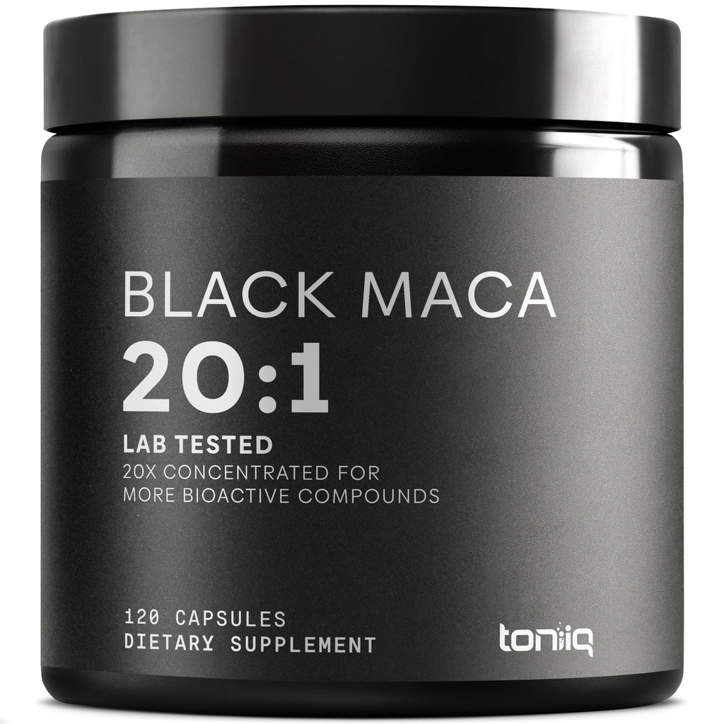 Black Maca Root - Ultra High Potency 20: 1 Extract - Single Origin, Wildcrafted & High Concentrated - Third- Party Lab Tested - 120 Kapsle