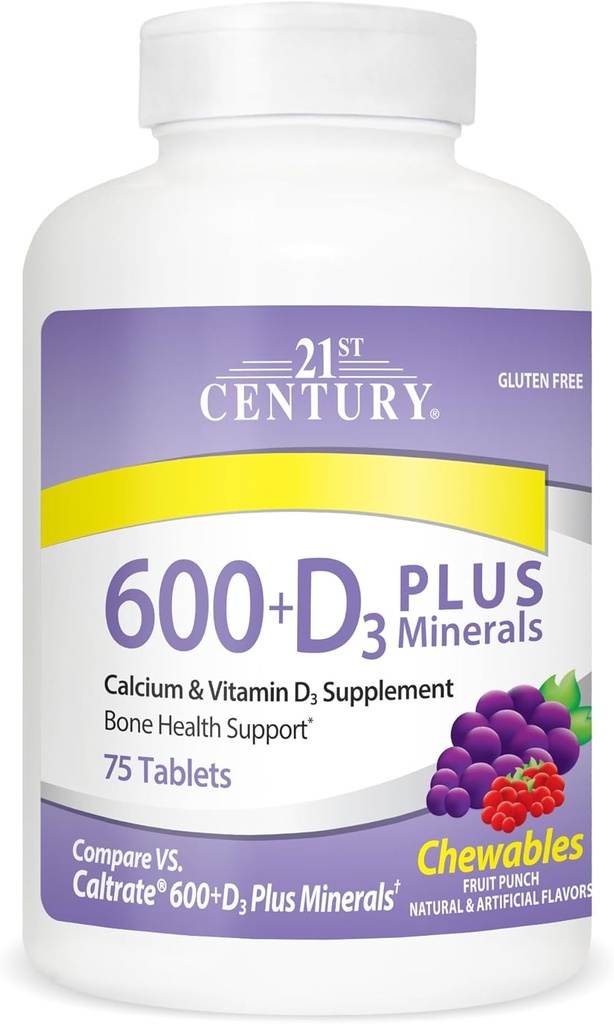 21. století vápník 600 mg + D Plus minerální žvýkací tablety, 75 Počet