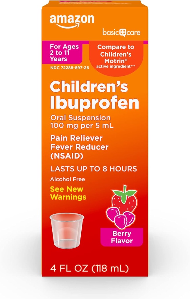 Ibuprofen Basic Care Children 's Oral Suspension 100 mg, Berry, 4 fl oz (balení po 1)