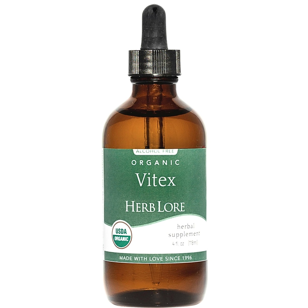 Herb Lore Vitex tinktura - USDA Organic Chasteberry Extract Dodatek pro ženy - Alkohol zdarma Chaste Tree Dodatek - Vegan Drops 4 Fl Oz