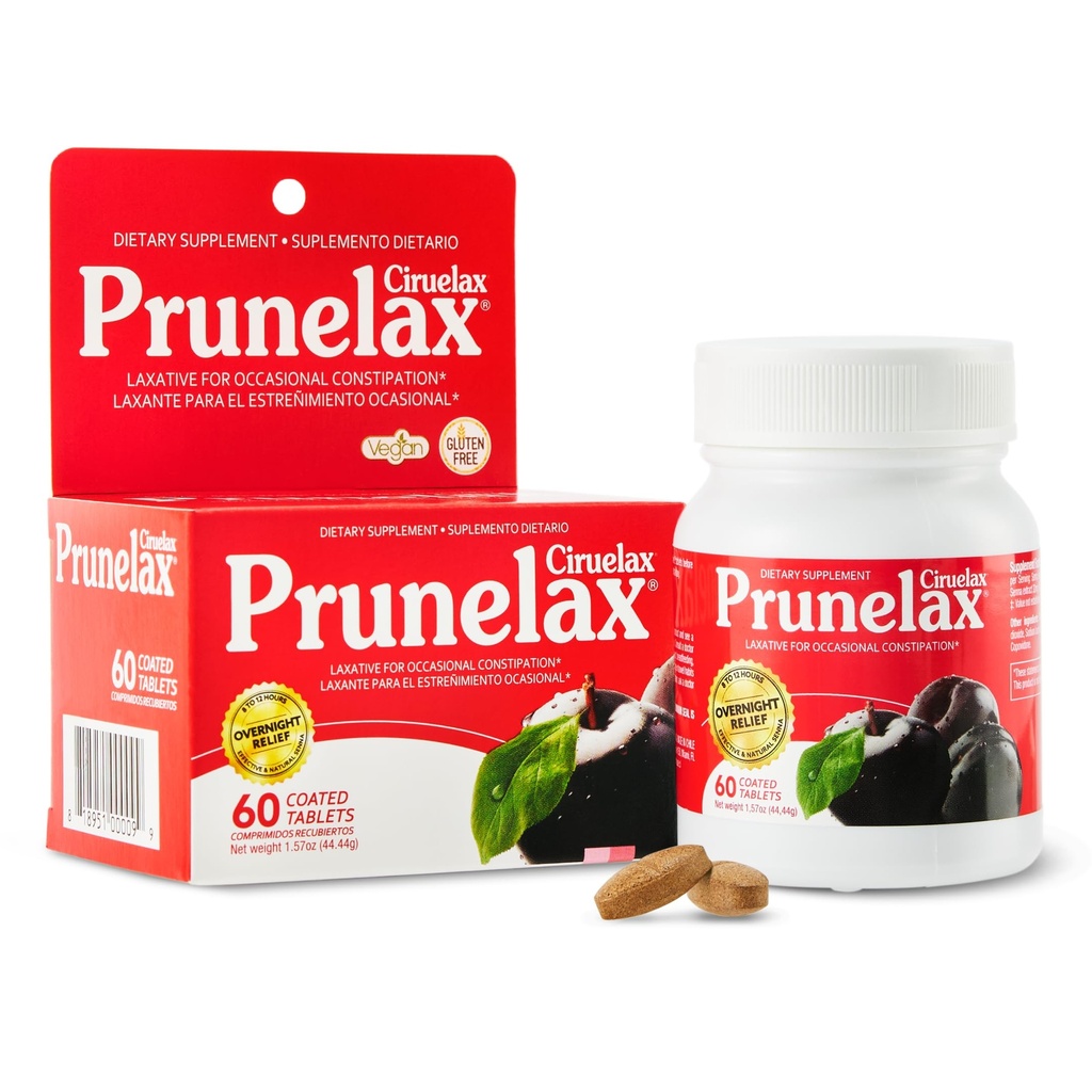 Prunelax Ciruelax Pravidelná síla Laxativní tablety - noční Relief pro příležitostné zácpy, Senna Extract, Vegan & gluten- Free, Fast- Acting Gentle Relief - 60ct